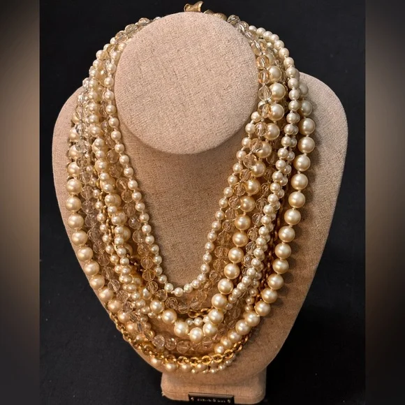 Elegant Multi-Strand Pearl and Gold Necklace - Picture 1 of 12